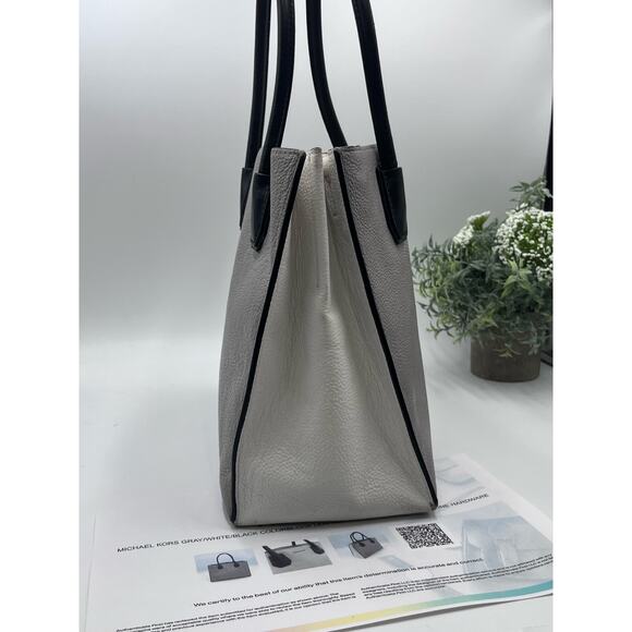 MICHAEL KORS Mercer Black Gray Cream Color-Block Saffiano Leather Tote Bag COA - Picture 5 of 16